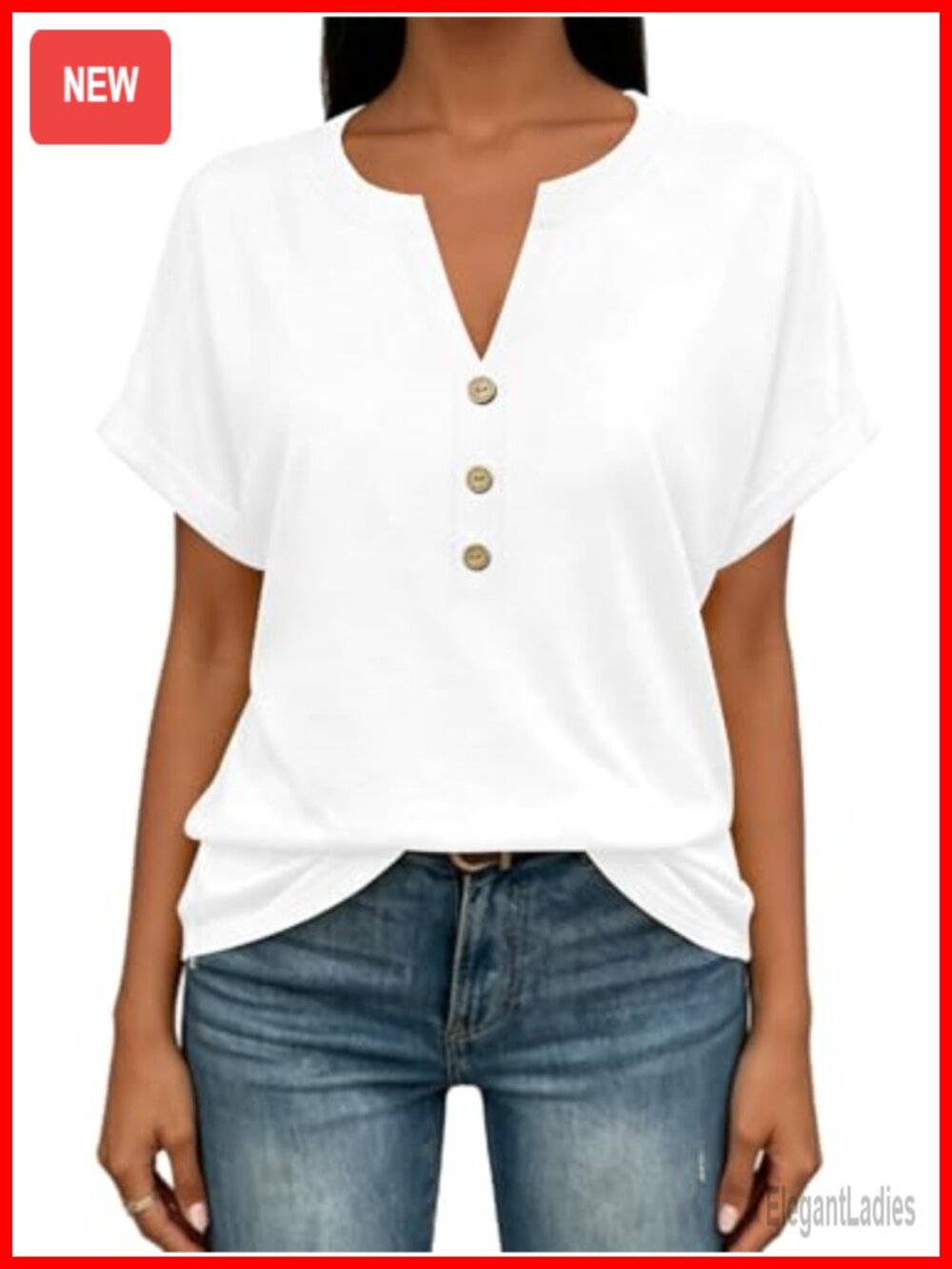Womens V-Neck Henley Tunic Top Short Sleeve Button Down Casual Summer Shirt